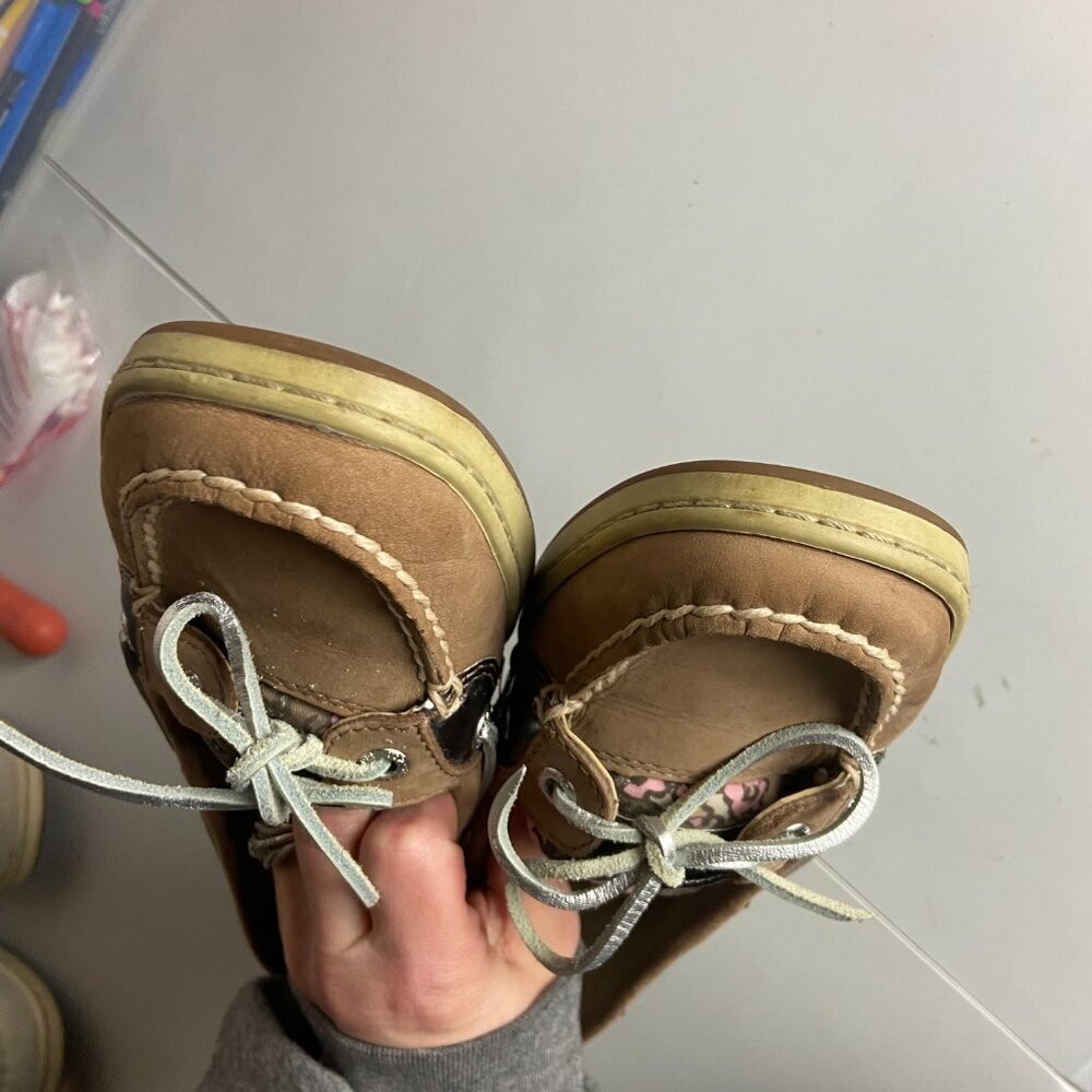 Sperry Top Sider Women's Size 6.5 Boat Shoes Angelfish Leather Tan Pink Floral - Picture 5 of 7